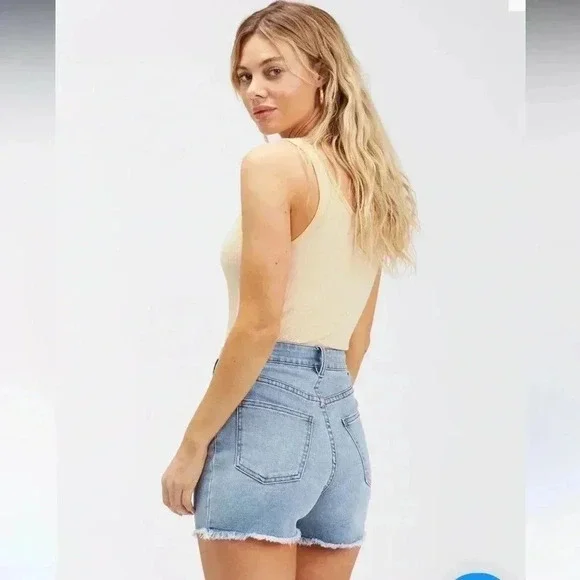 BILLABONG SO CHEEKY HIGH-WAIST DENIM SHORTS WOMEN'S  SWEET BLUE - Picture 2 of 8
